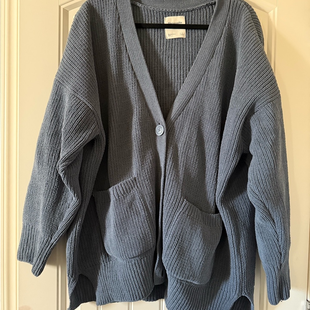 AF Cozy Blue Button-Front Knit Cardigan Sweater
